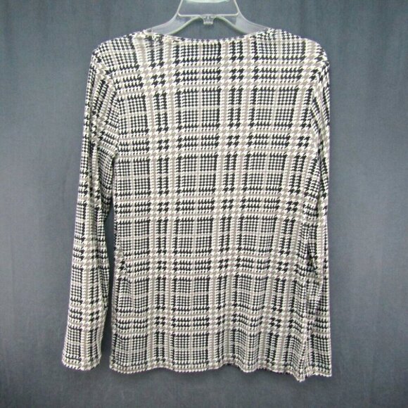 Chicos Plaid Houndstooth Cream Black Taupe Top Size M 1 Long Sleeve 100% Cotton - Picture 4 of 8